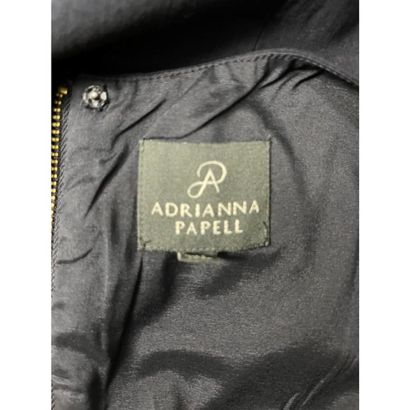 Adrianna Papell Blue Dress V Neck Gold Wood Belt - Picture 7 of 8